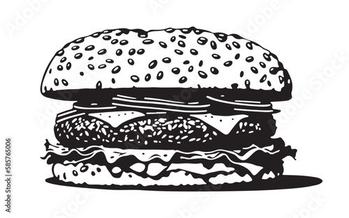 illustration of burger, line art, burger drawing vector