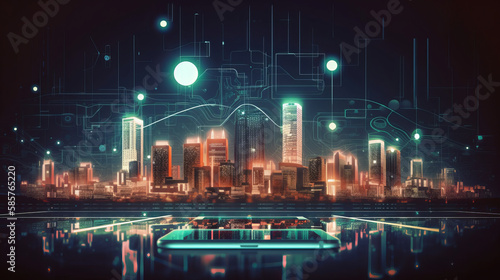 Connected City: Smart Technology Meets Urban Life. Smart city with Wi-Fi connection. Generative AI