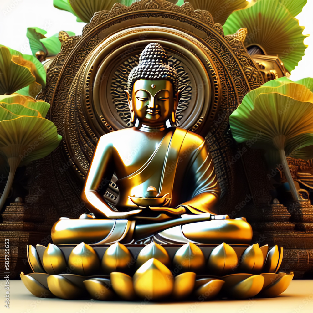 Obraz premium vesak, buddha in a lotus among ,Buddha Purnima, enlightenment and death (parinirvana) of the Buddha,theravada tradition
