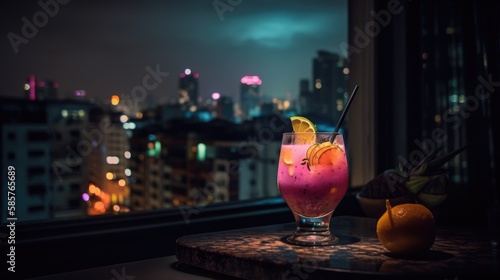 A Vibrant and Refreshing Cocktail, Surrounded by the Beauty of the City, AI Generative 