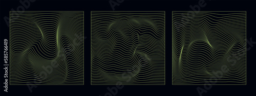 A set of warp distorted line grids. Square backgrounds with lines in the style of Y2K 00s, 90s.