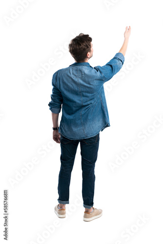 back view of a casual man standing on transparent background