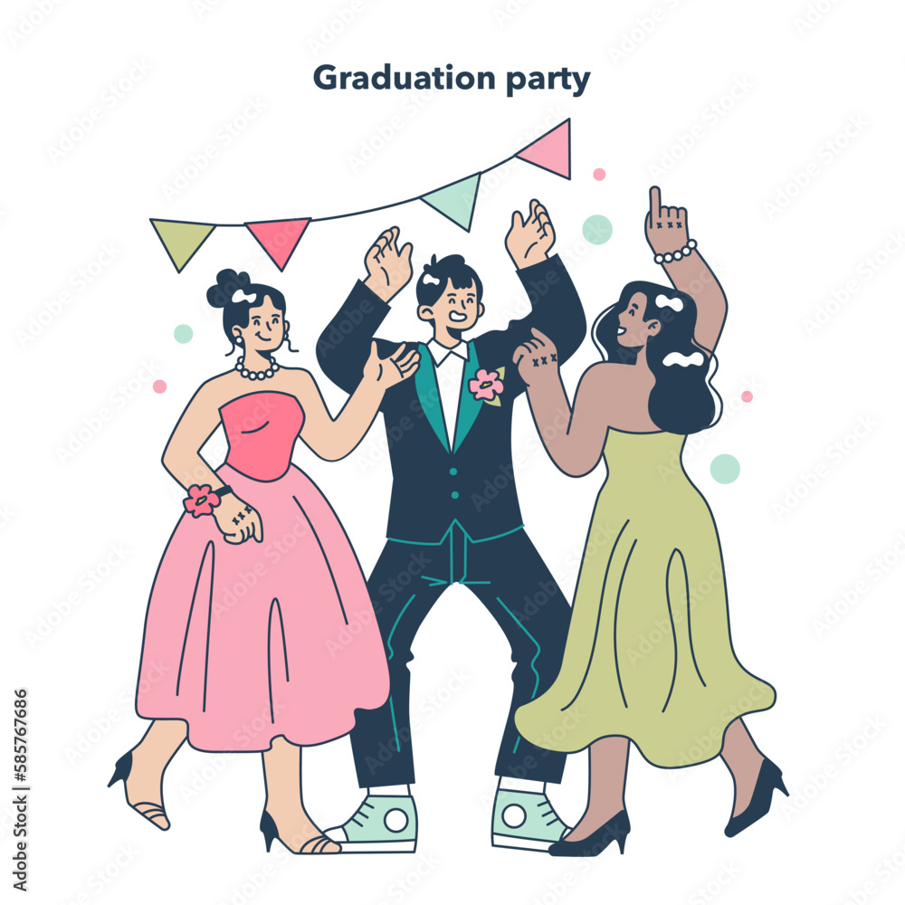 High school graduation or prom. Celebration ball or dance at end High school graduation or prom. Celebration ball or dance at end