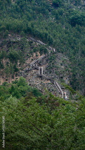 Mountain scenery with wooden walkways. Paiva walkways. wooden stairs
