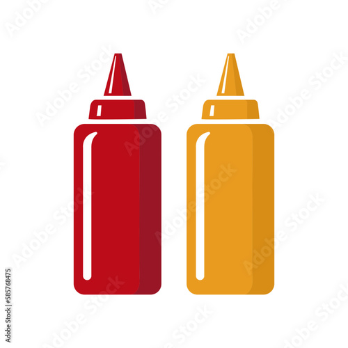 Ketchup and mustard squeeze bottle vector icon illustration