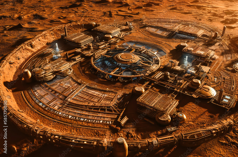 Future Mars base or scientific facility. Mars colonization concept. Created with Generative AI technology.