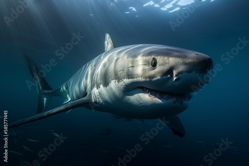 Close-up of Great White Shark, Capturing Power and Menace in Every Detail by Generative AI © Digital Dreamscape