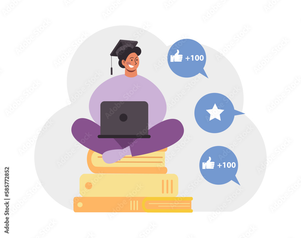 Online school or college graduation. Happy student with a e-education Online school or college graduation. Happy student with a e-education