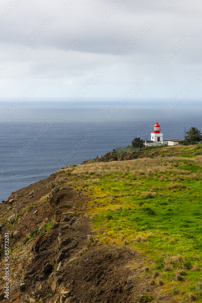 Ponta do Pargo Lighthouse in Madeira, Portugal. Volcanic island on Atlantic Ocean