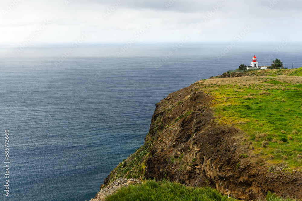 Ponta do Pargo Lighthouse in Madeira, Portugal. Volcanic island on Atlantic Ocean