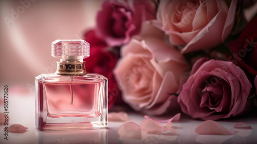 Romantic fragrance of sweet rose perfume - perfect for love, romance, anniversary and special occasions gift. Generative AI