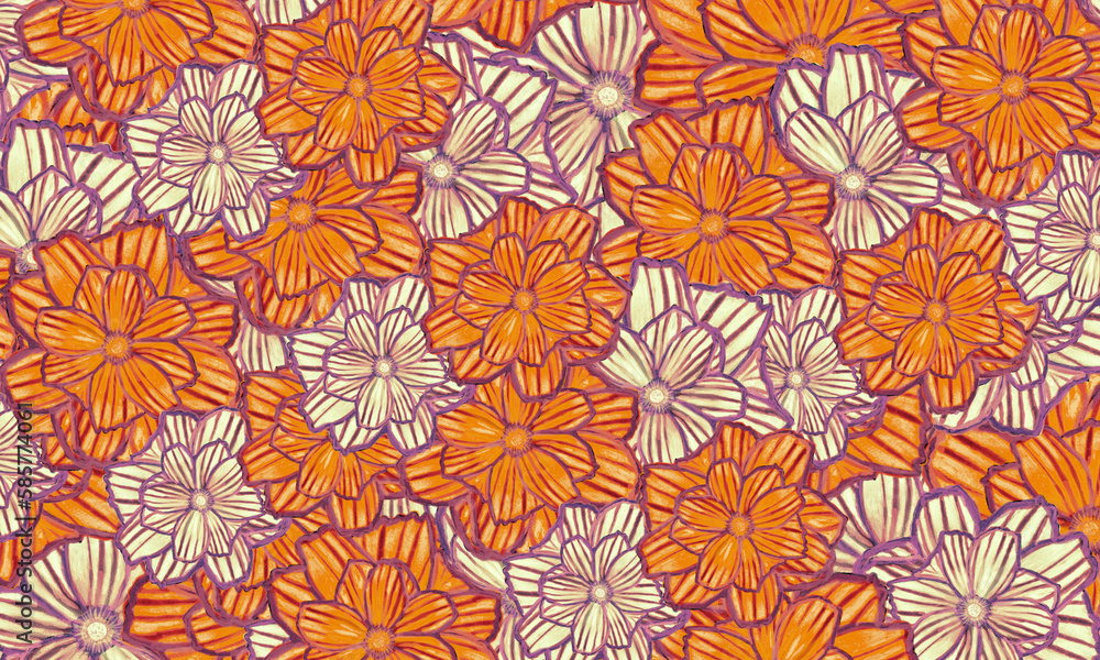 custom made wallpaper toronto digital colourful yellow cosmos flower hand drawn pattern background