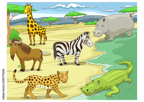 Fototapeta Naklejka Na Ścianę i Meble -  Educational game  African savannah animals PNG illustration with transparent background
