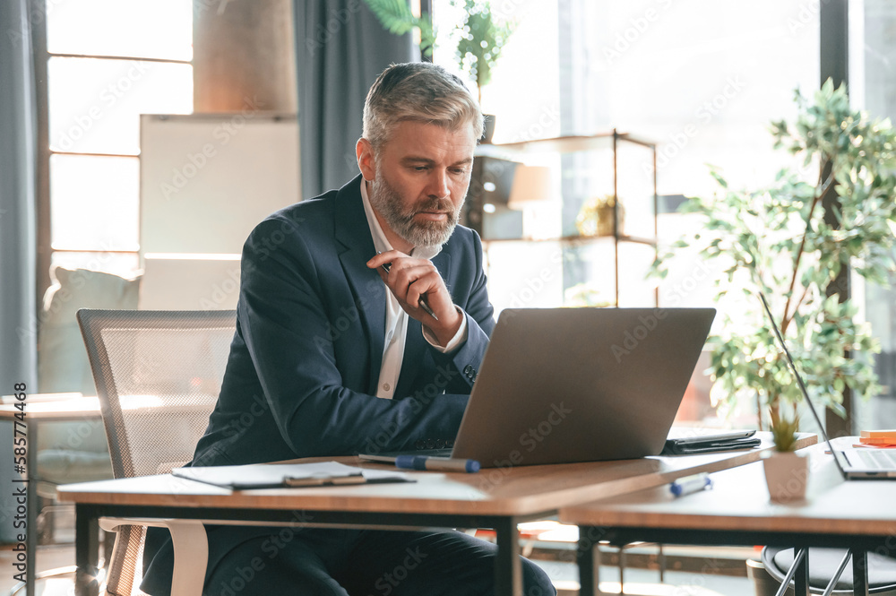 Senior businessman is working in the office Senior businessman is working in the office