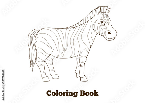 Coloring book zebra african savannah animal PNG illustration with transparent background