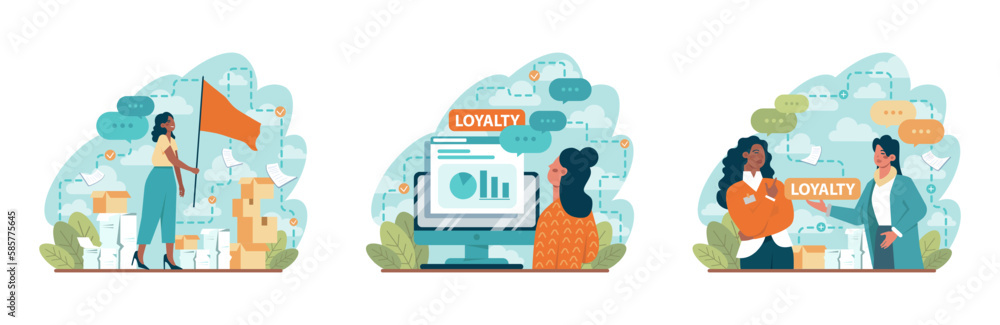 Employee loyalty set. Employee loyalty, motivation and performance Employee loyalty set. Employee loyalty, motivation and performance