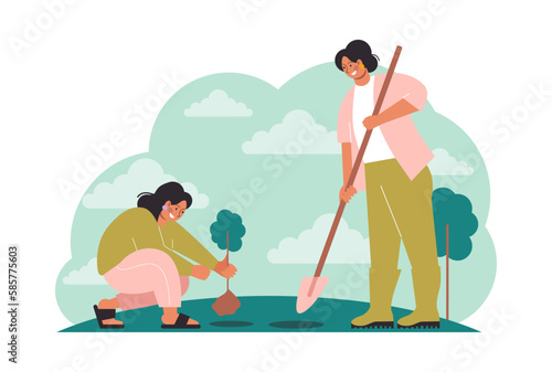 Gardening and planting. Character taking care of plants, flowers