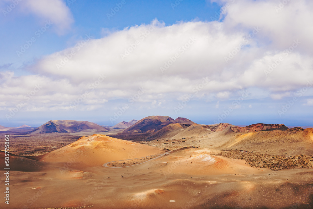 beautiful postcard of Lanzarote volcanoes, Timanfaya