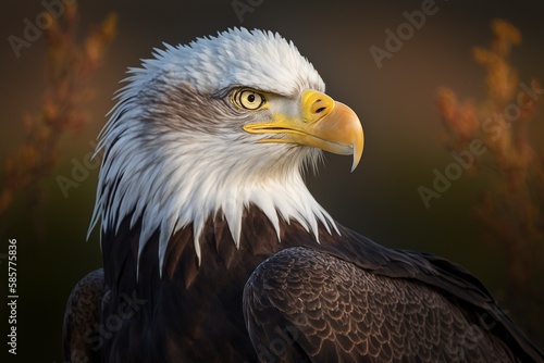 Close-up of Sharp Beak and Piercing Eyes, Capturing the Intensity of the Bald Eagle by Generative AI