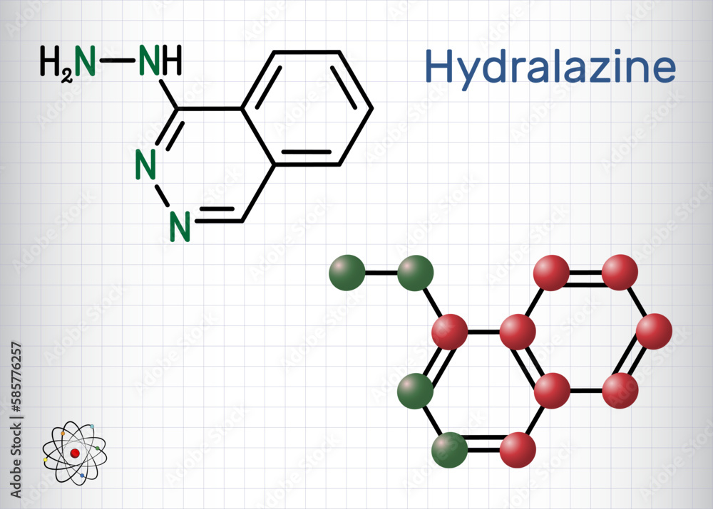 Hydralazine molecule. It is hypertension drug, used to treat high blood