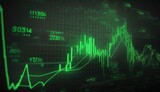 Stock market trading graph in green color as economy 3D illustration background. Trading trends and economic development.