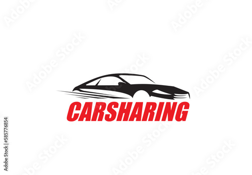 Carsharing service, carpool and car rent icon, vehicle rental company vector symbol. Car sharing, taxi and carpooling service symbol of automobile for passenger transport company or pictogram