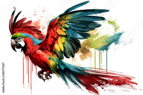 Colorful colorwater drawing Macaw bird background. motion. photo