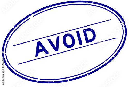 Grunge blue avoid word oval rubber seal stamp on white background