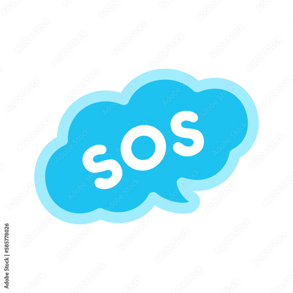 SOS emergency alert speech bubble icon. Cute black text lettering vector illustration.
