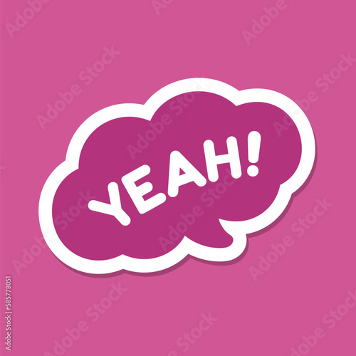 Yeah speech bubble icon. Cute black text lettering vector illustration.