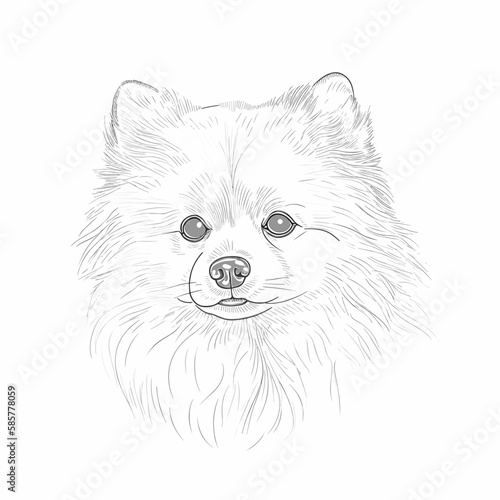 Vector single line portrait of white pomeranian dog