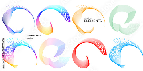 Set design element circle. Isolated bold vector colors golden ring from. Abstract glow wavy stripes of many glittering swirl created using Blend Tool. Vector illustration EPS10 for your presentation