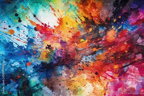 vibrant painting with splashes of colorful paint. Generative AI