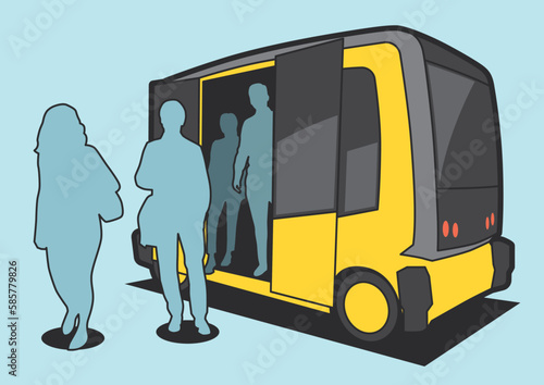BUS COMMUTER DRIVERLESS IA - VECTOR ILLUSTRATOR ON COLOR BACKGROUND - VECTOR_T411 : 585779826