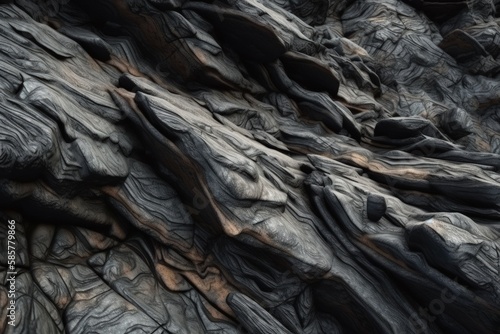 detailed close-up of the textured surface of a rocky cliff or wall. Generative AI