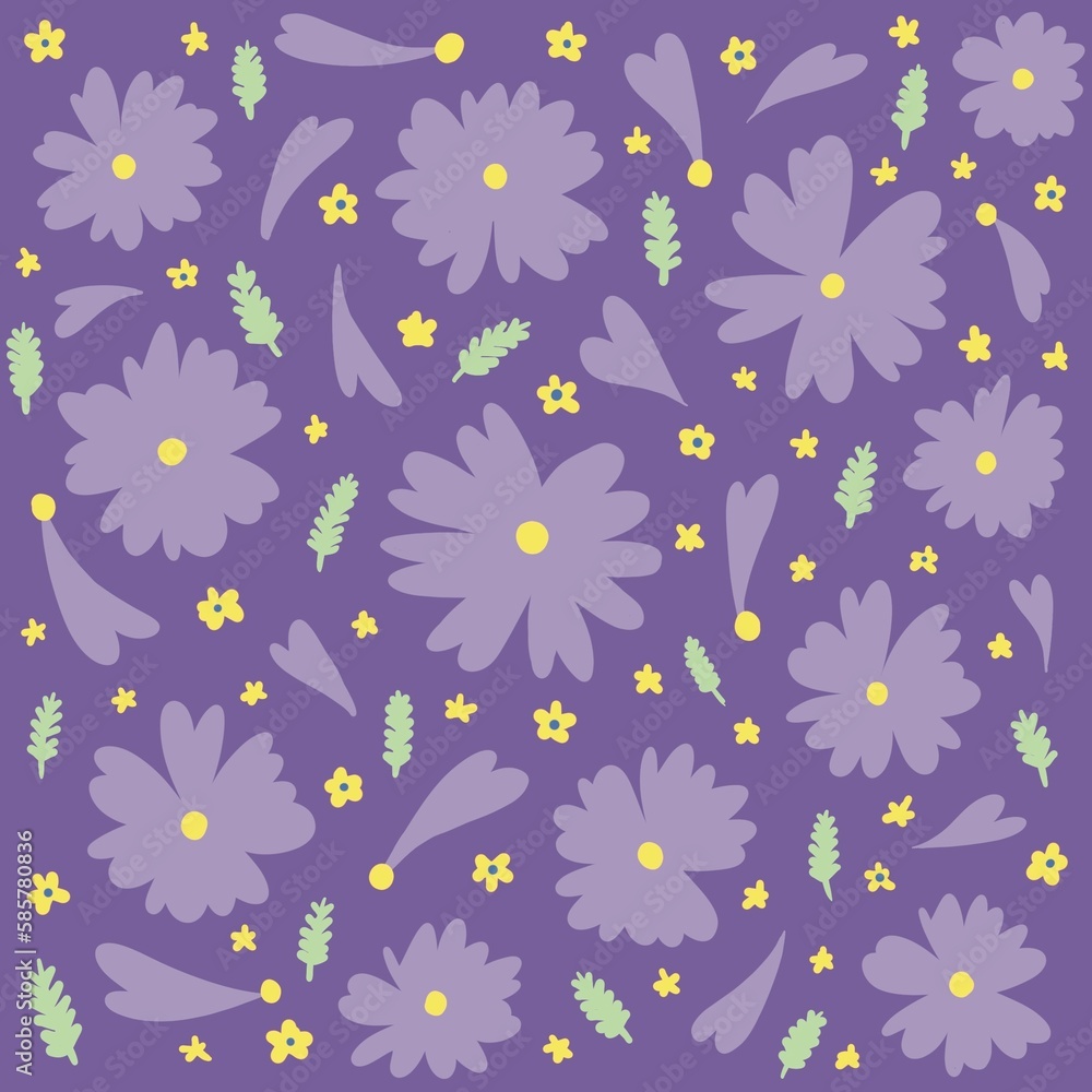 seamless pattern with purple flowers