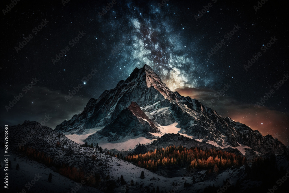 sky photography with stars and constellations at night and above the mountains