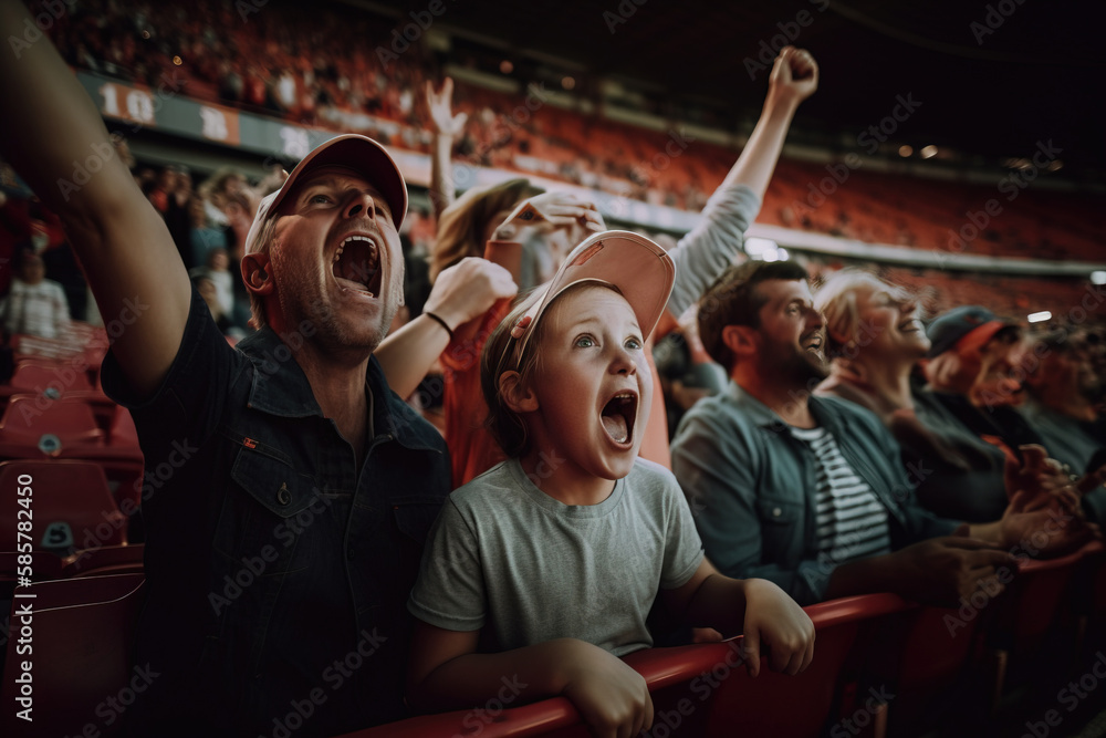 A fictional person. Joyful Family Watching Sporting Event at Stadium