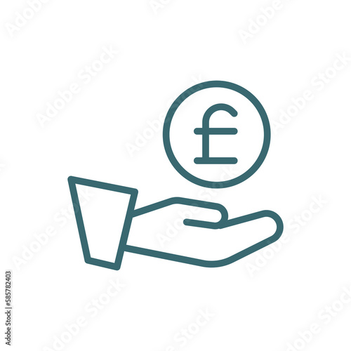 pound coin on hands icon. Thin line pound coin on hands icon from business and finance collection. Outline vector isolated on white background.