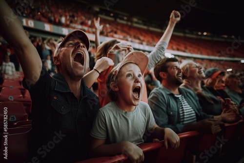 A fictional person. Joyful Family Watching Sporting Event at Stadium