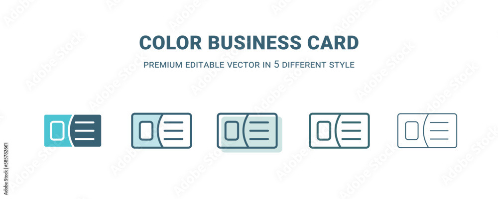 color business card icon in 5 different style. Outline, filled, two color, thin color business card icon isolated on white background. Editable vector can be used web and mobile color business card icon in 5 different style. Outline, filled, two color, thin color business card icon isolated on white background. Editable vector can be used web and mobile