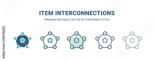 item interconnections icon in 5 different style. Outline, filled, two color, thin item interconnections icon isolated on white background. Editable vector can be used web and mobile