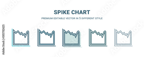 spike chart icon in 5 different style. Outline, filled, two color, thin spike chart icon isolated on white background. Editable vector can be used web and mobile