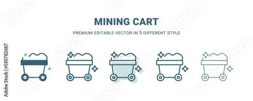 mining cart icon in 5 different style. Outline, filled, two color, thin mining cart icon isolated on white background. Editable vector can be used web and mobile