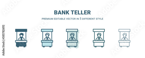 bank teller icon in 5 different style. Outline, filled, two color, thin bank teller icon isolated on white background. Editable vector can be used web and mobile
