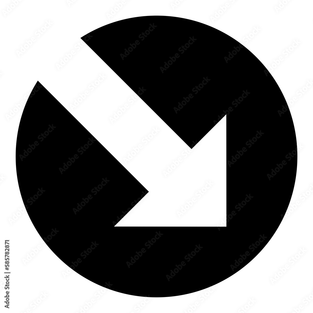 Pfeil nach schräg unten auf einem schwarzen Button Pfeil nach schräg unten auf einem schwarzen Button