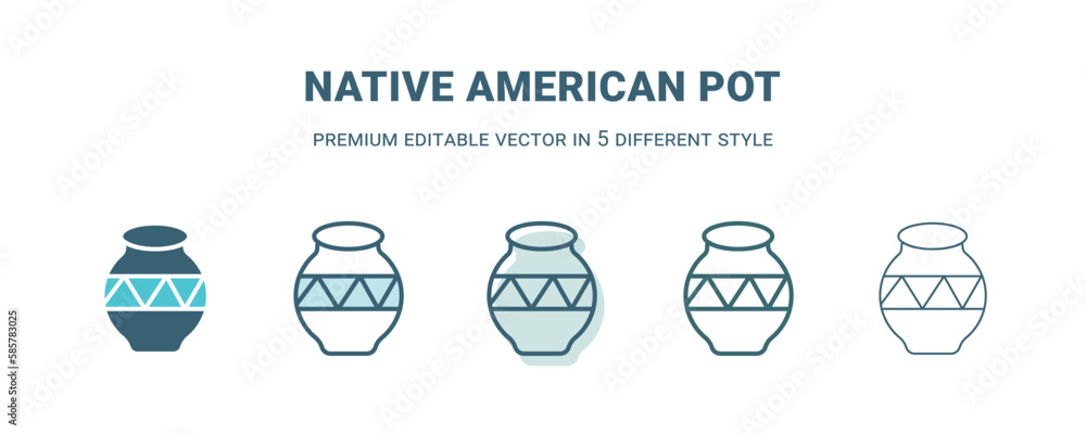 native american pot icon in 5 different style. Outline, filled, two color, thin native american pot icon isolated on white background. Editable vector can be used web and mobile native american pot icon in 5 different style. Outline, filled, two color, thin native american pot icon isolated on white background. Editable vector can be used web and mobile