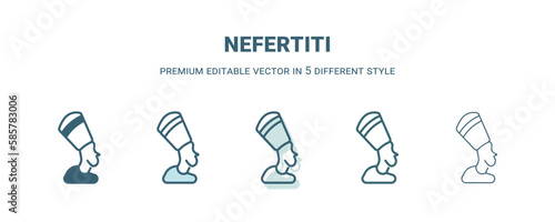 nefertiti icon in 5 different style. Outline, filled, two color, thin nefertiti icon isolated on white background. Editable vector can be used web and mobile