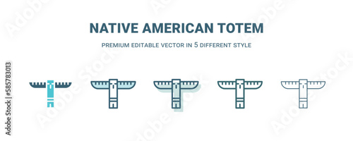 native american totem icon in 5 different style. Outline, filled, two color, thin native american totem icon isolated on white background. Editable vector can be used web and mobile