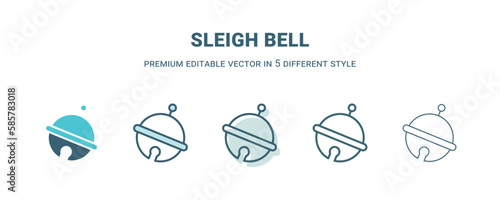 sleigh bell icon in 5 different style. Outline, filled, two color, thin sleigh bell icon isolated on white background. Editable vector can be used web and mobile